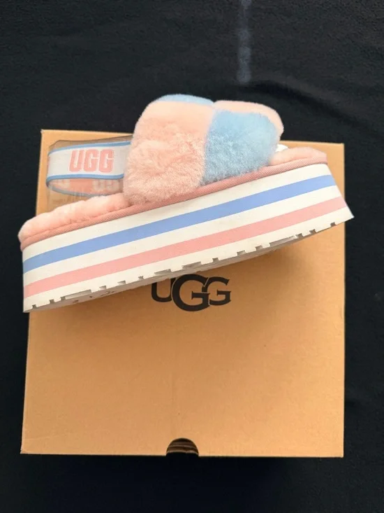 UGG Pastel Fluff Platform Slide - Pink & Light Blue - Picture 2 of 2
